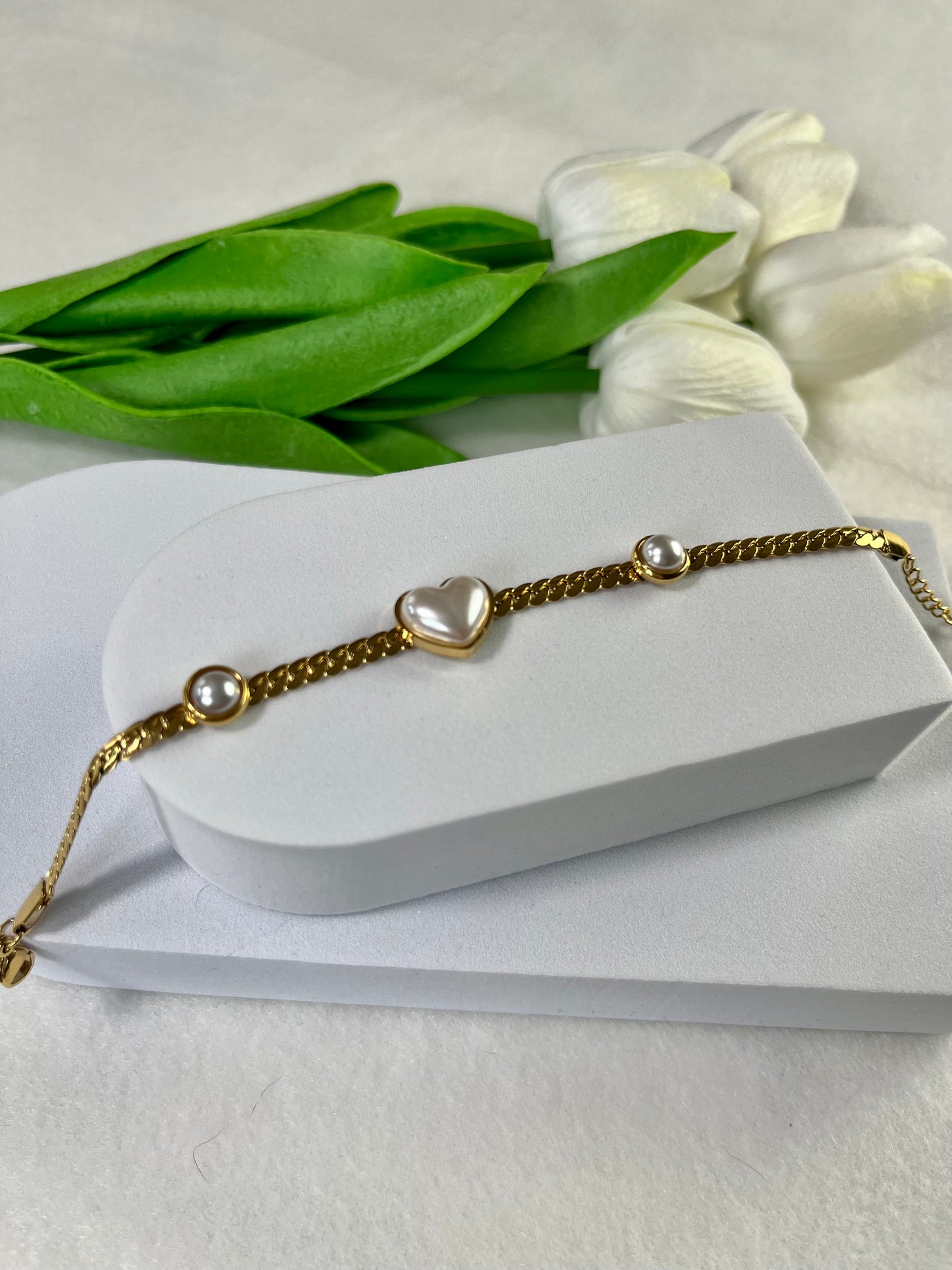 Bracelet en acier inoxydable avec coeur et perles