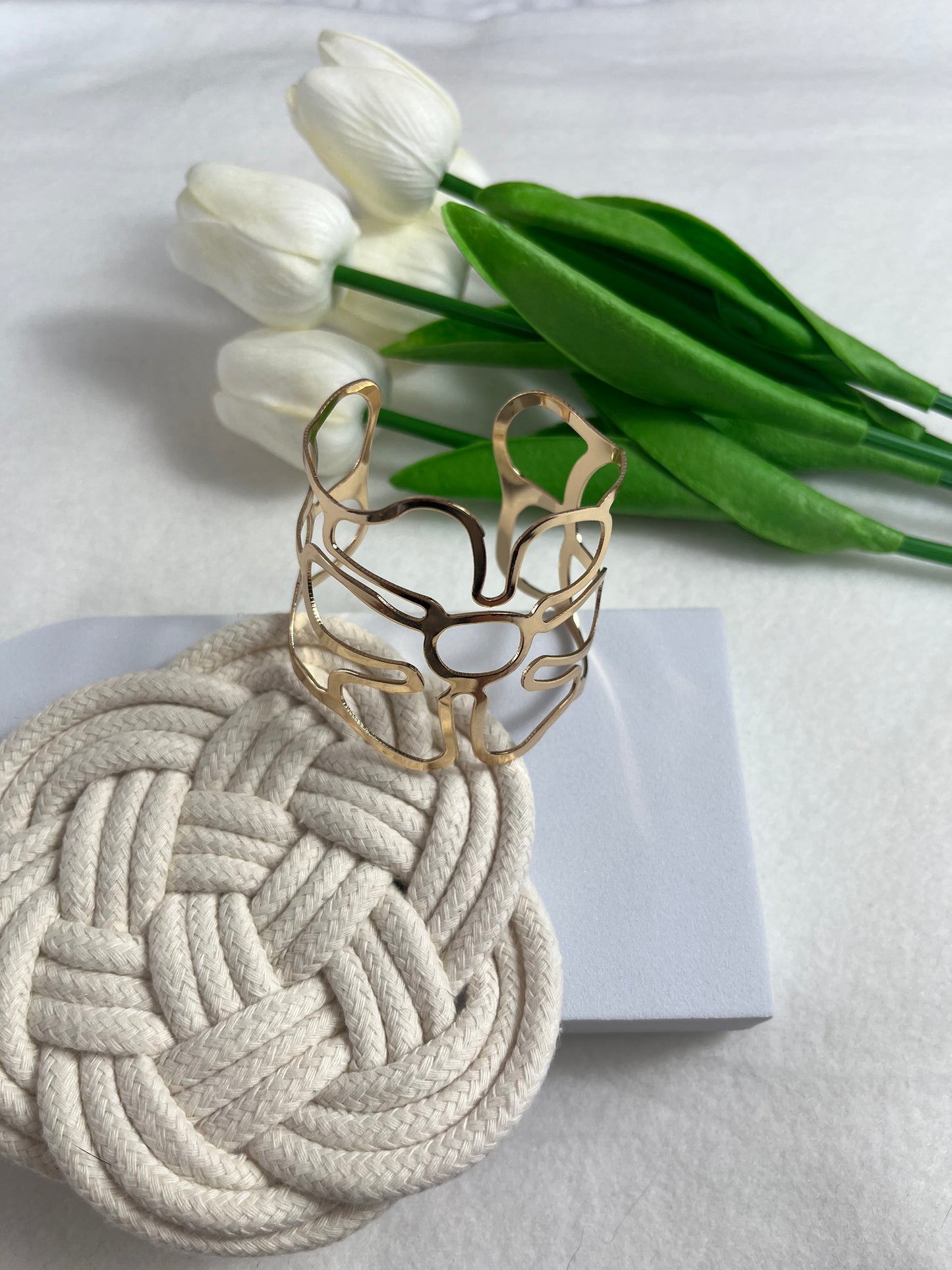 Bracelet Fleur manchette en acier inoxydable