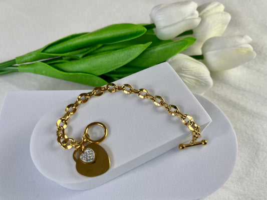 Bracelet  en acier inoxydable avec pendentifs coeur