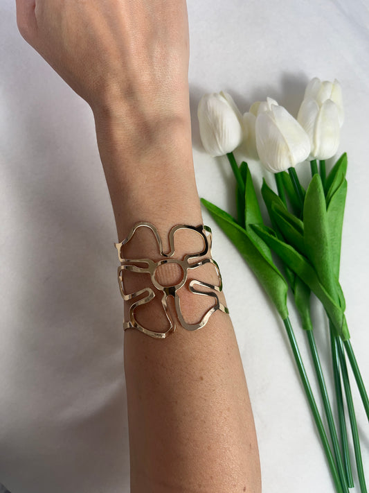 Bracelet Fleur manchette en acier inoxydable