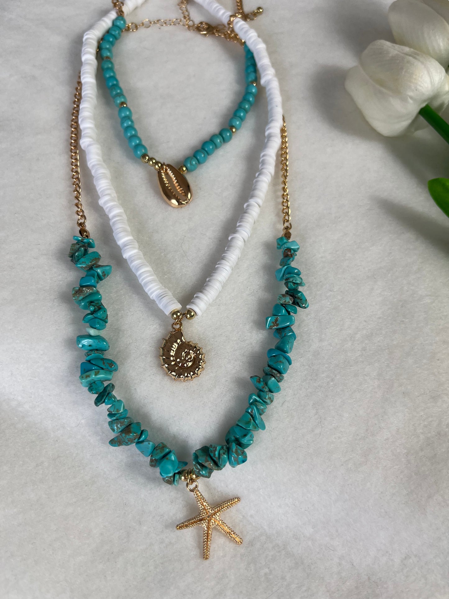 Ensemble de colliers bleu turquoise