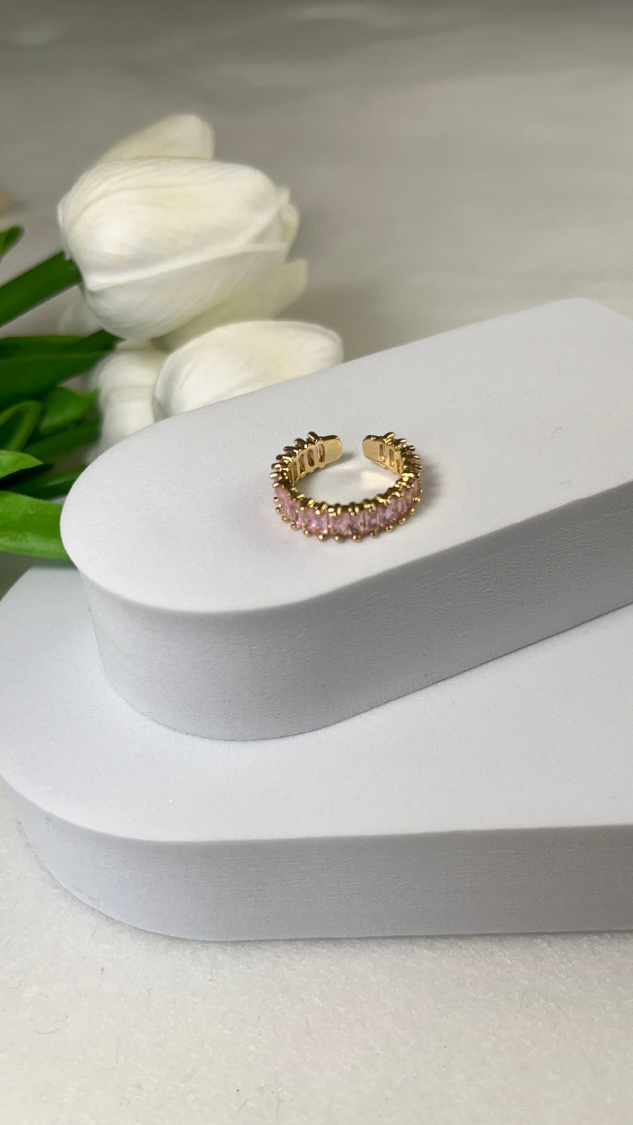 Bague anneau "diamants" rose en acier inoxydable