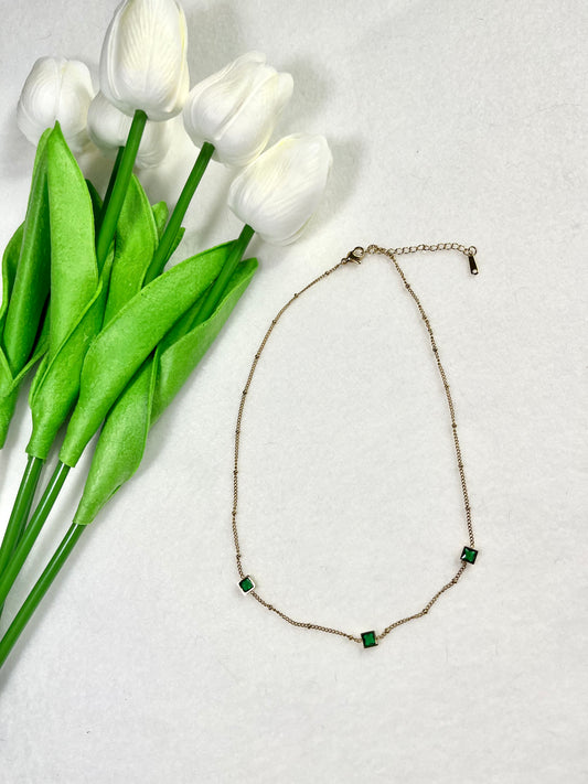 Collier strass vert en acier inoxydable